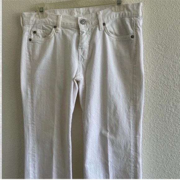 7 For All Mankind White Dojo Flare Jeans Rhinestone Pockets - Picture 4 of 9